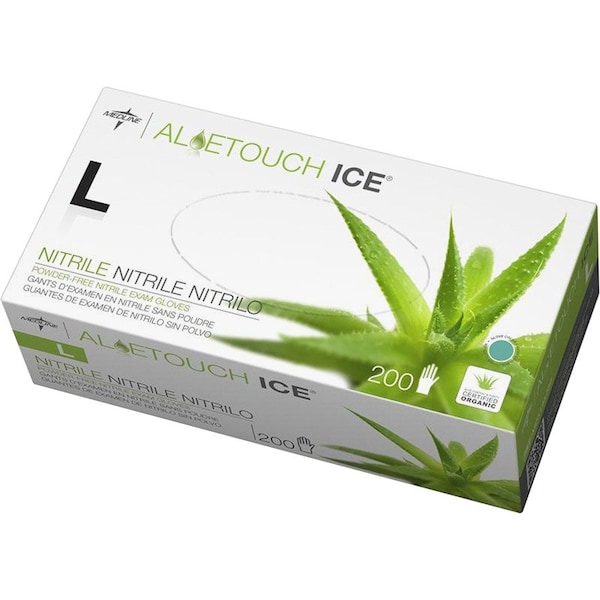 Medline AloeTouch Ice, Disposable Gloves, 2.8 mil Palm, Nitrile, Powder-Free, L, 200 PK, Green MIIMDS195286 - main